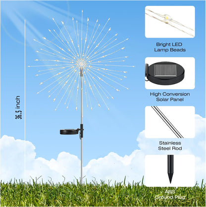 Solar Firework Lights - Outdoor Garden Stake Decor (2-Pack)