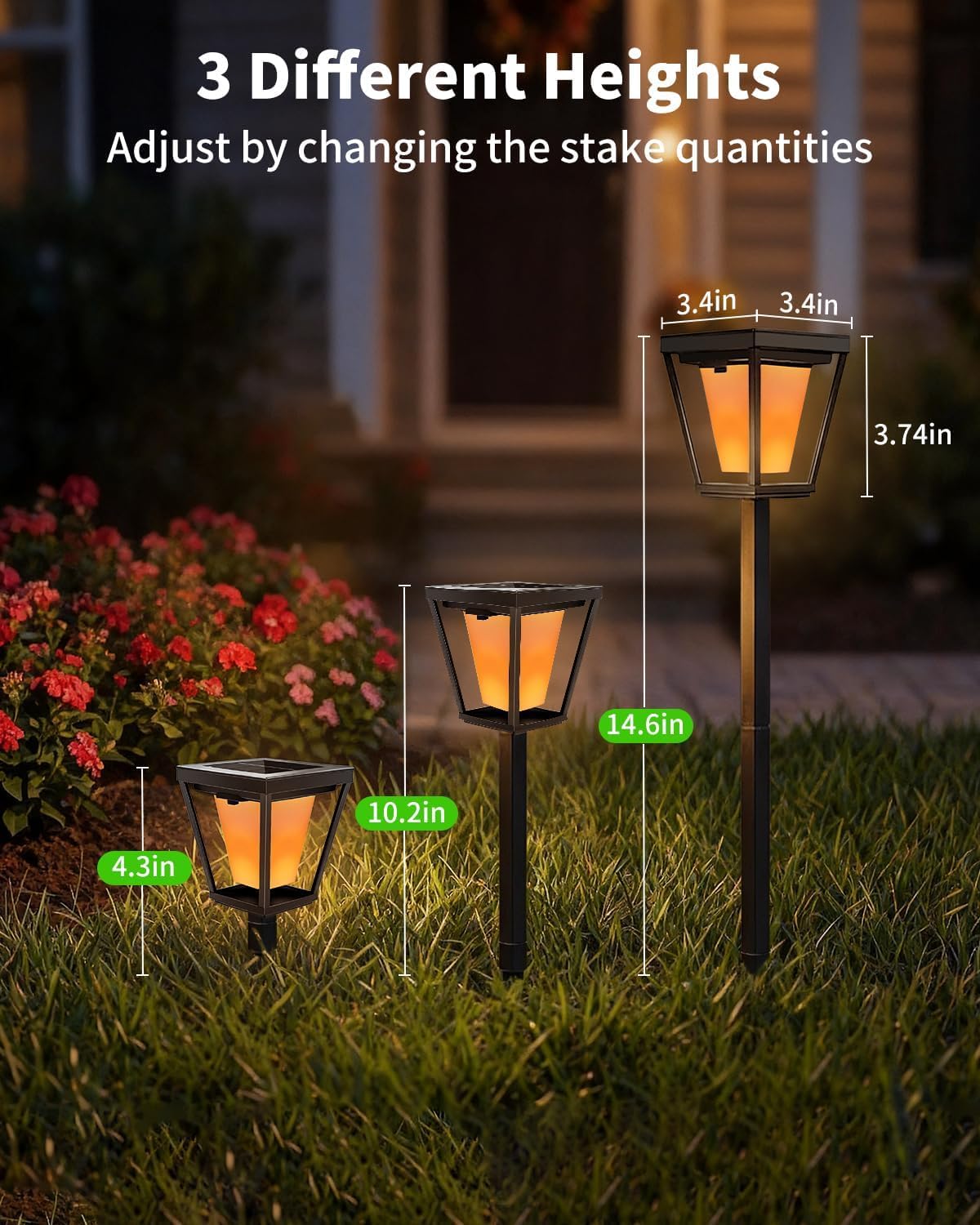 Solar Pathway Lights with Flickering Flame Effect - 4/6/8 Pack