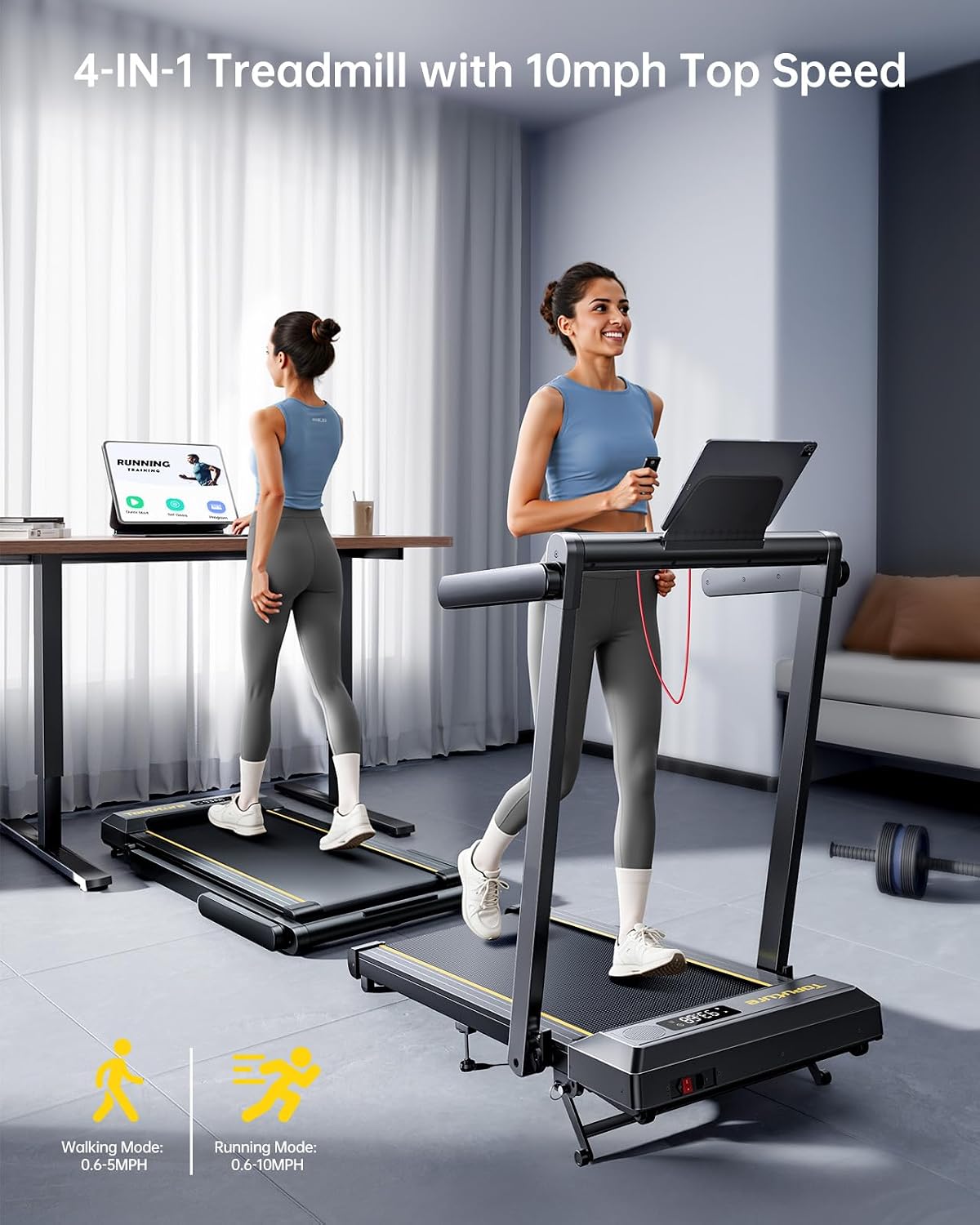 4-in-1 Foldable Treadmill with 12% Incline & App Control