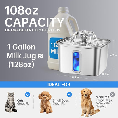 Stainless Steel Cat Water Fountain 108oz - Award Winner