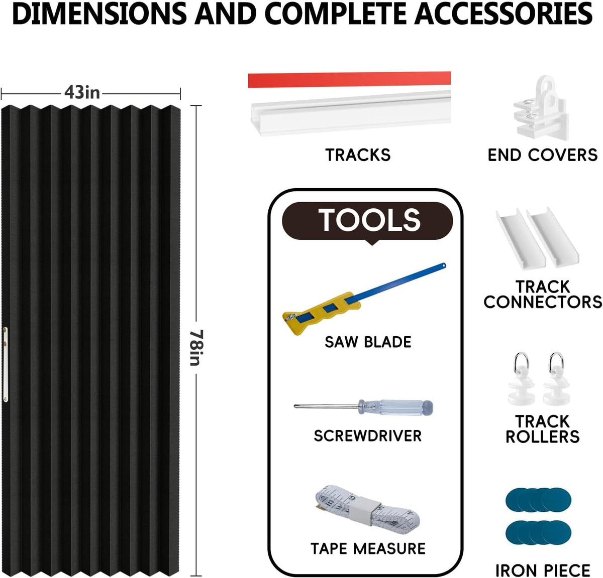100% Blackout Accordion Door Curtain - Adhesive Track Install