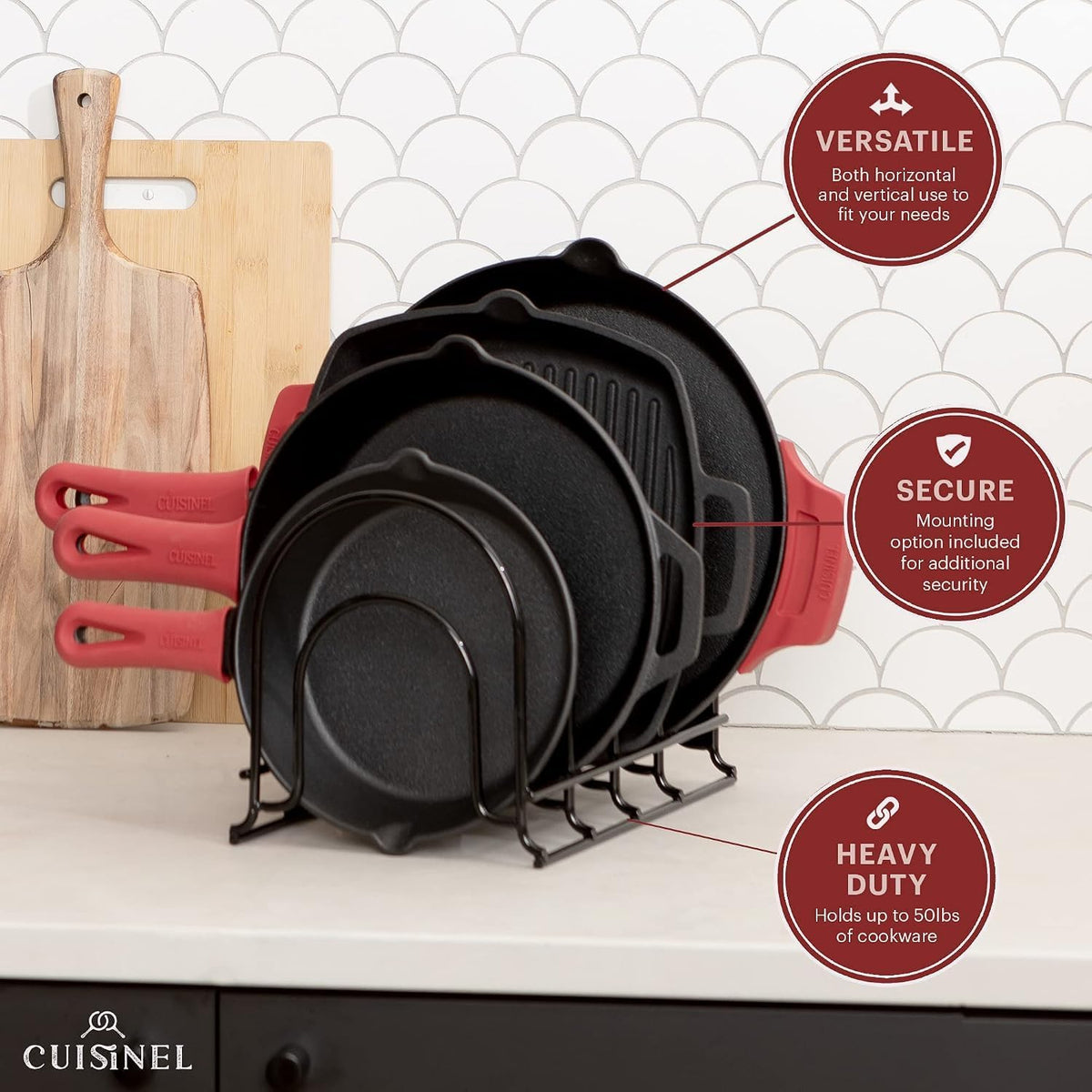 5-Tier Cast Iron Pan Organizer Rack - Kitchen Storage System