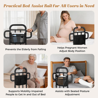 Adjustable Bed Rail with Dual Grab Bars & Sensor Light