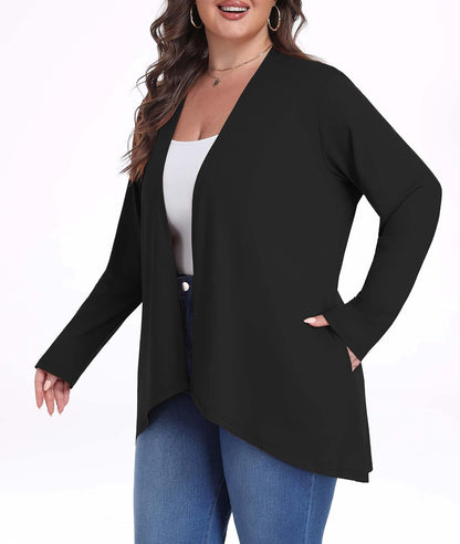 Plus Size Lightweight Draped Cardigan with Pockets - Summer