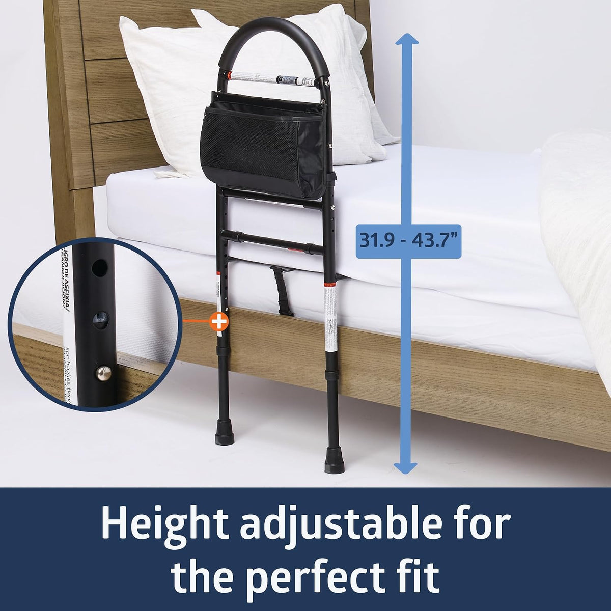 Adjustable Bed Assist Bar with Storage Bag