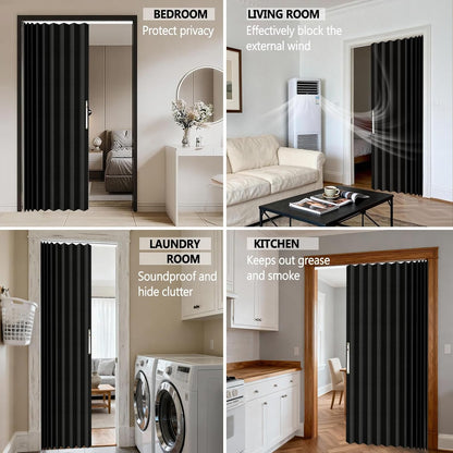100% Blackout Accordion Door Curtain - Adhesive Track Install