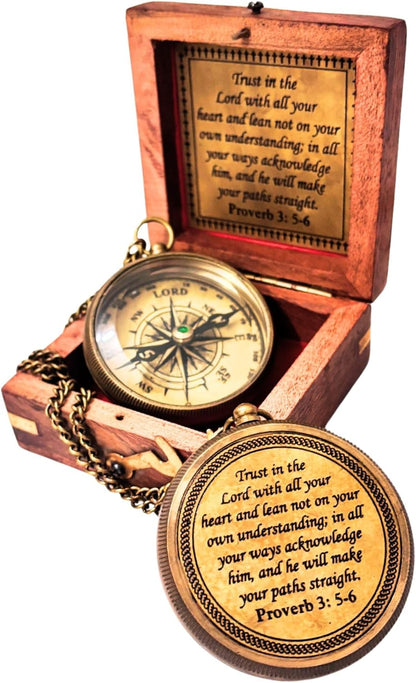 Trust In The Lord With All Your Heart (Proverbs 3:5) Quote Engraved Compass