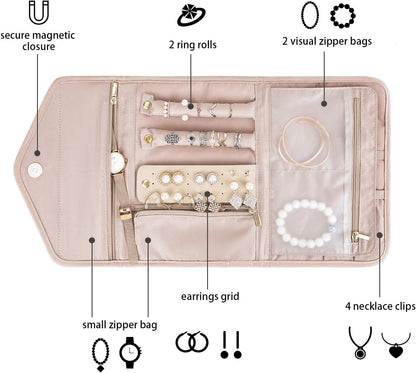 Travel Jewelry Organizer Roll | Foldable Jewelry Case