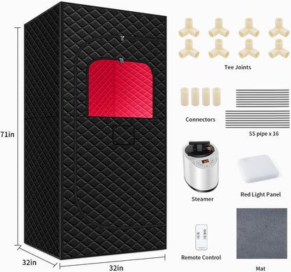 Portable Home Sauna with Red Light Therapy & Steam System