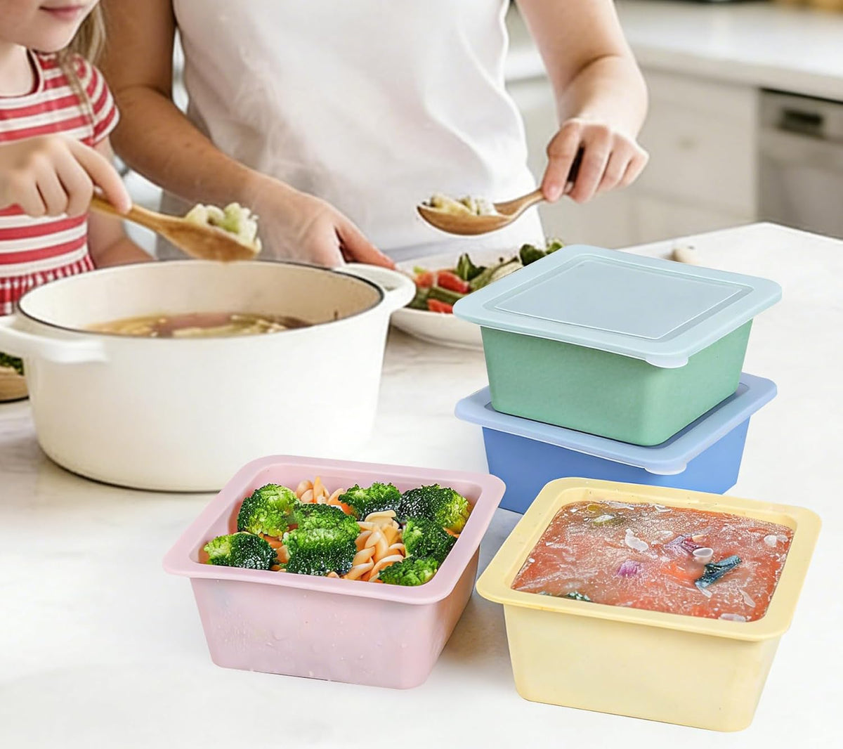 Silicone Freezer Trays with Lids – 2-Cup Portion Control 4-Pack