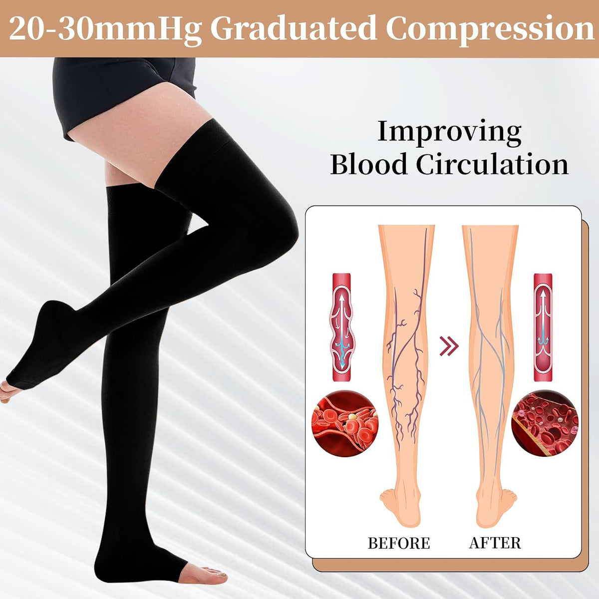 Thigh High Compression Stockings 20-30mmHg