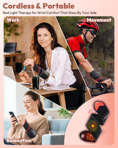 Red Light Therapy Wrist Wrap with Heat & Vibration | Cordless