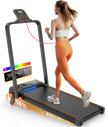 Folding Walking Pad Treadmill with Incline & LED Display