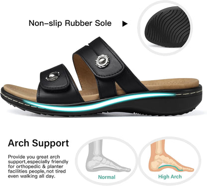 Women's Arch Support Sandals - Adjustable Wide Fit Flats