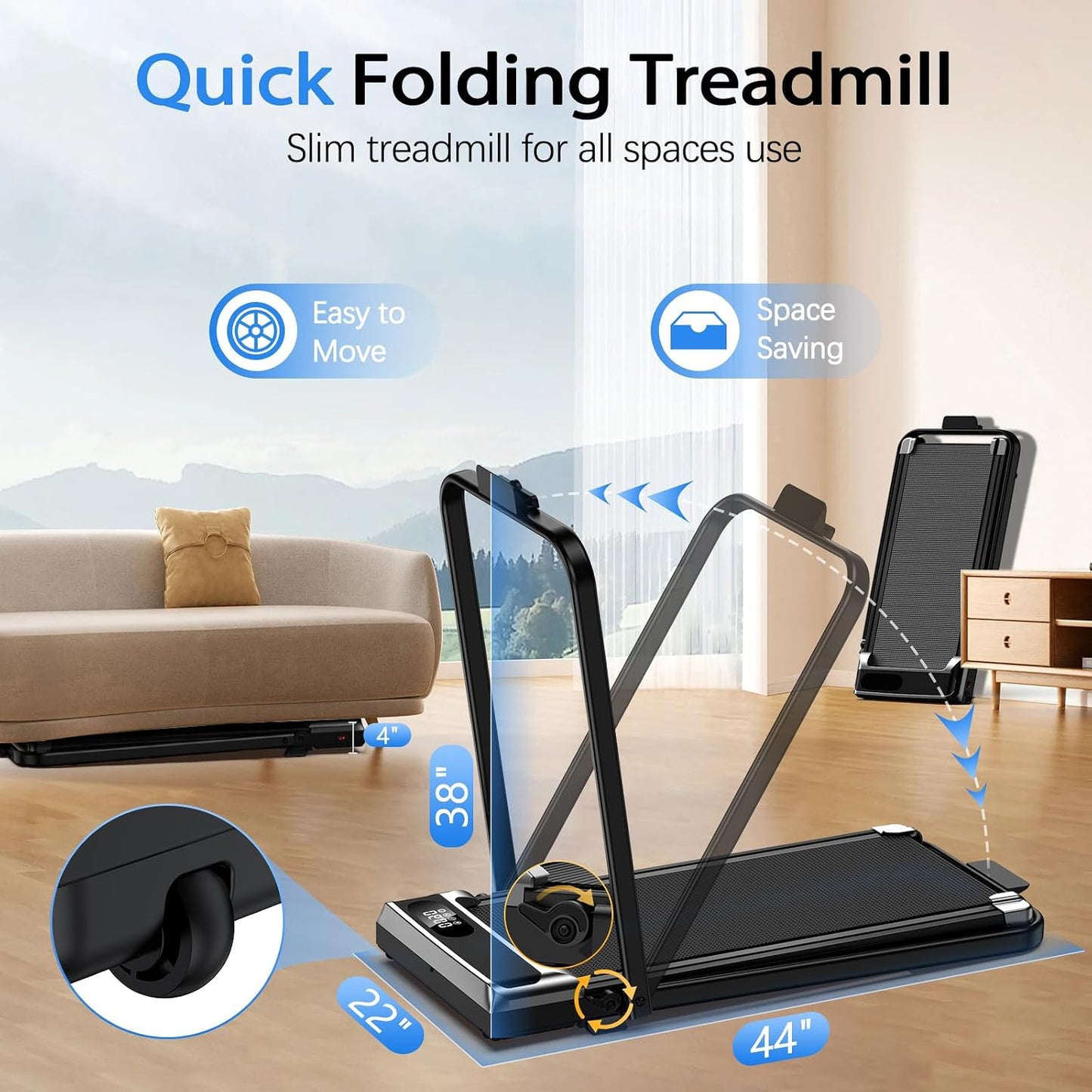 Portable Foldable Treadmill for Home & Office | 300 LBS Capacity