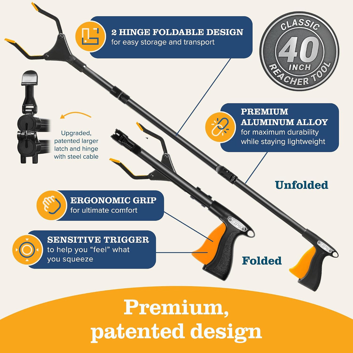 Premium Folding Grabber Reacher Tool – 26 to 48 inch Options