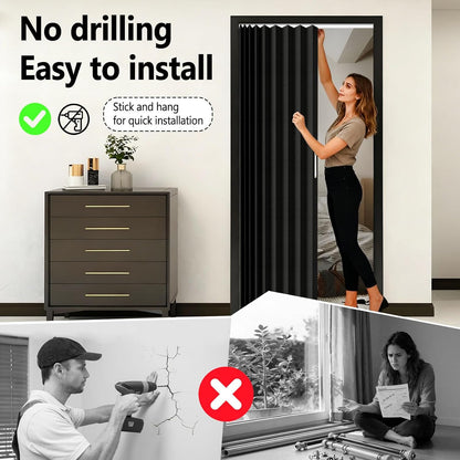 100% Blackout Accordion Door Curtain - Adhesive Track Install
