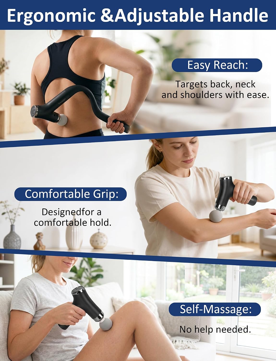 Ergonomic Deep Tissue Massage Gun with Extension Handle