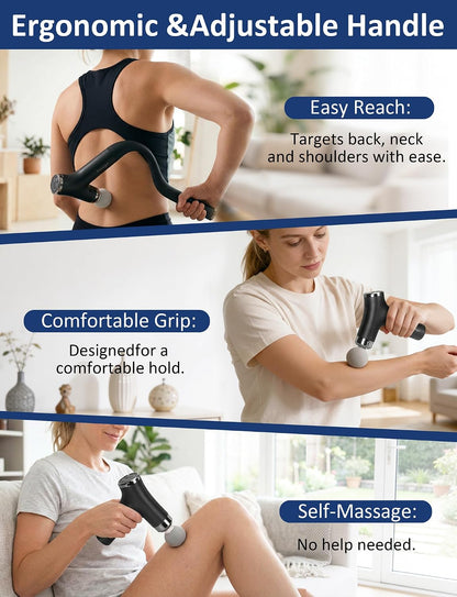 Ergonomic Deep Tissue Massage Gun with Extension Handle