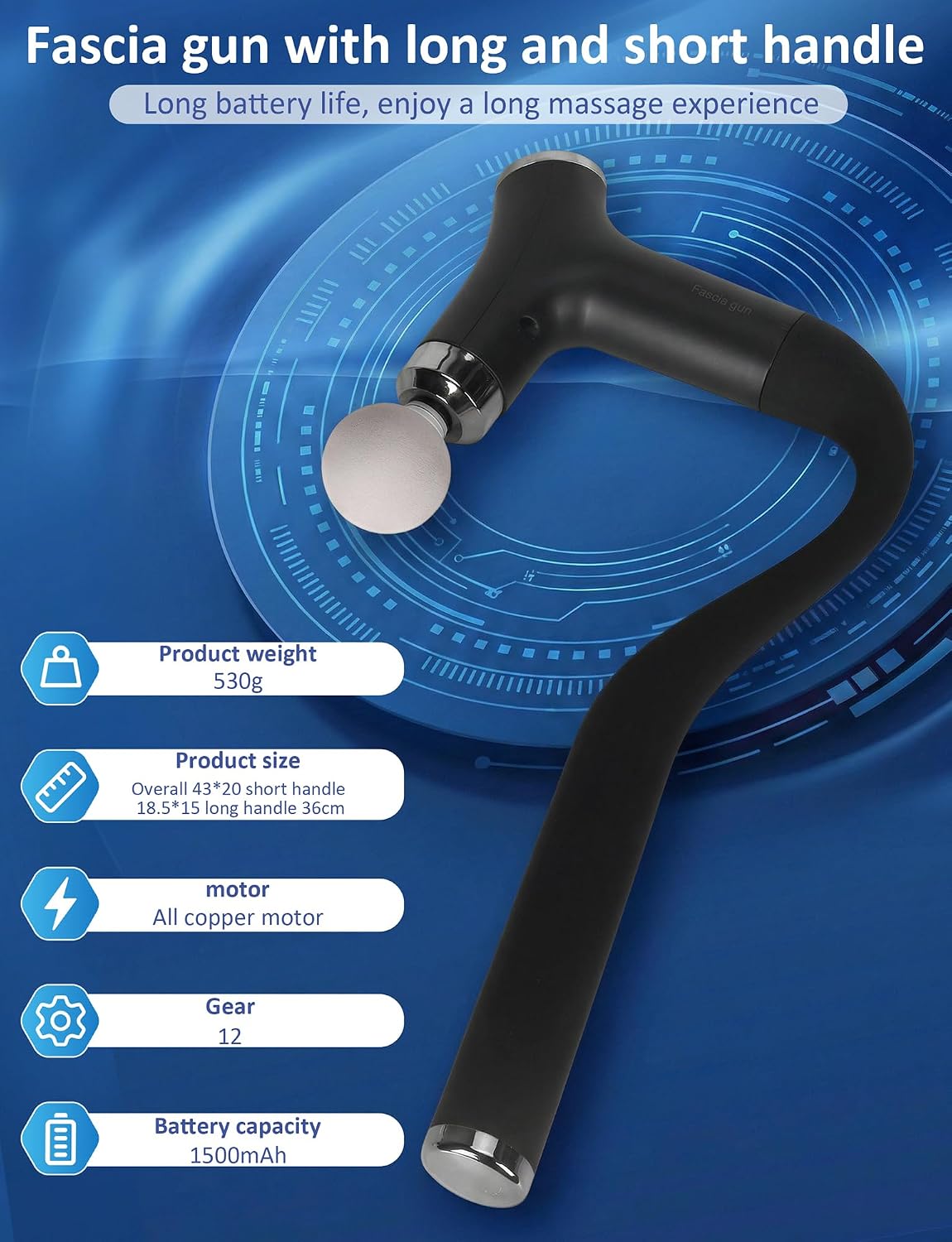 Ergonomic Deep Tissue Massage Gun with Extension Handle
