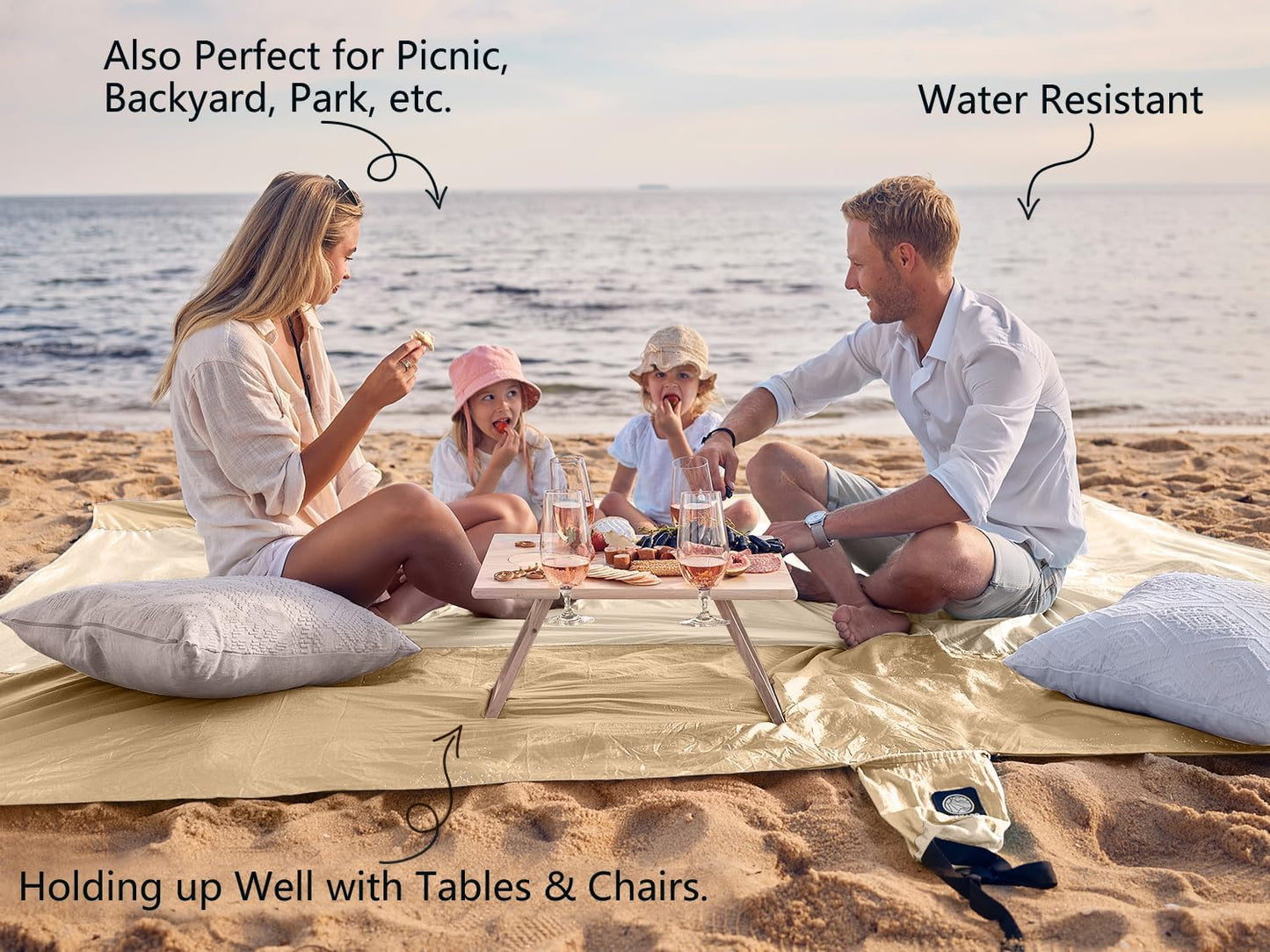 Extra Large Sandproof Waterproof Beach Blanket with Stakes