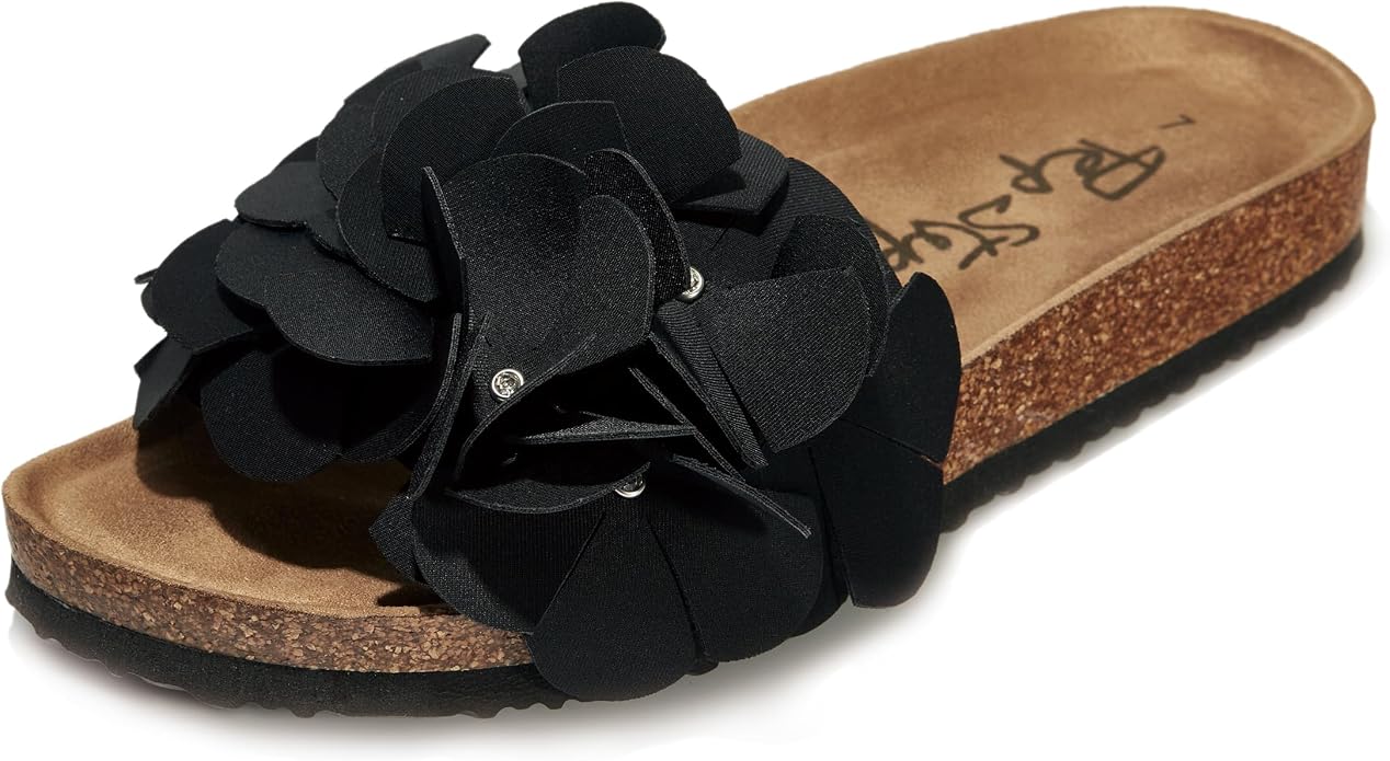 Women's Cork Footbed Slide Sandals with Bow Tie Detail