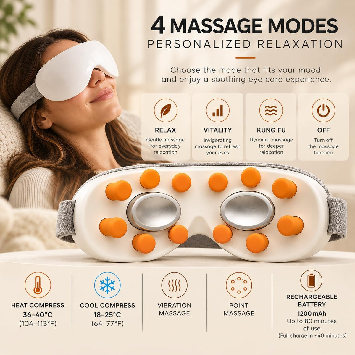Eye Massager with Heat & Cold Therapy | 14-Point Vibration