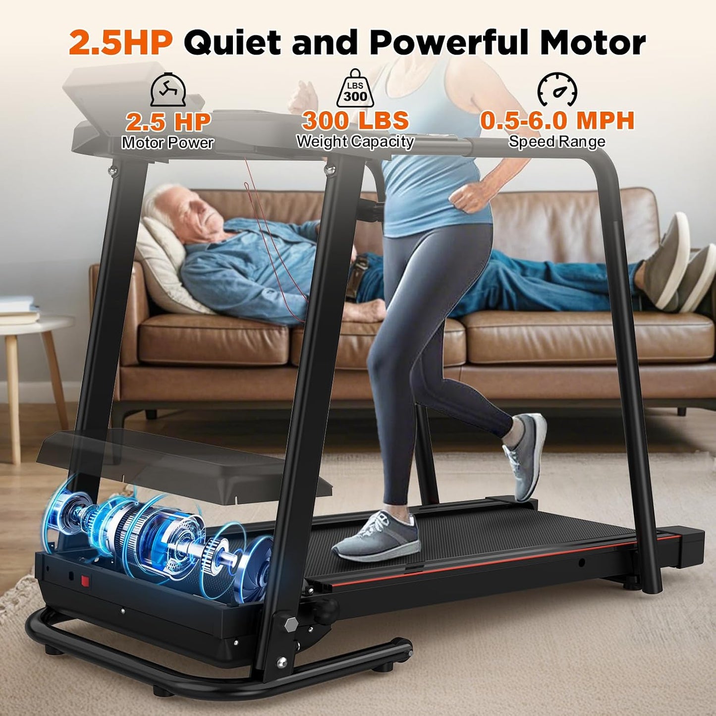 Walking Treadmill with Extended Handrails & APP Control