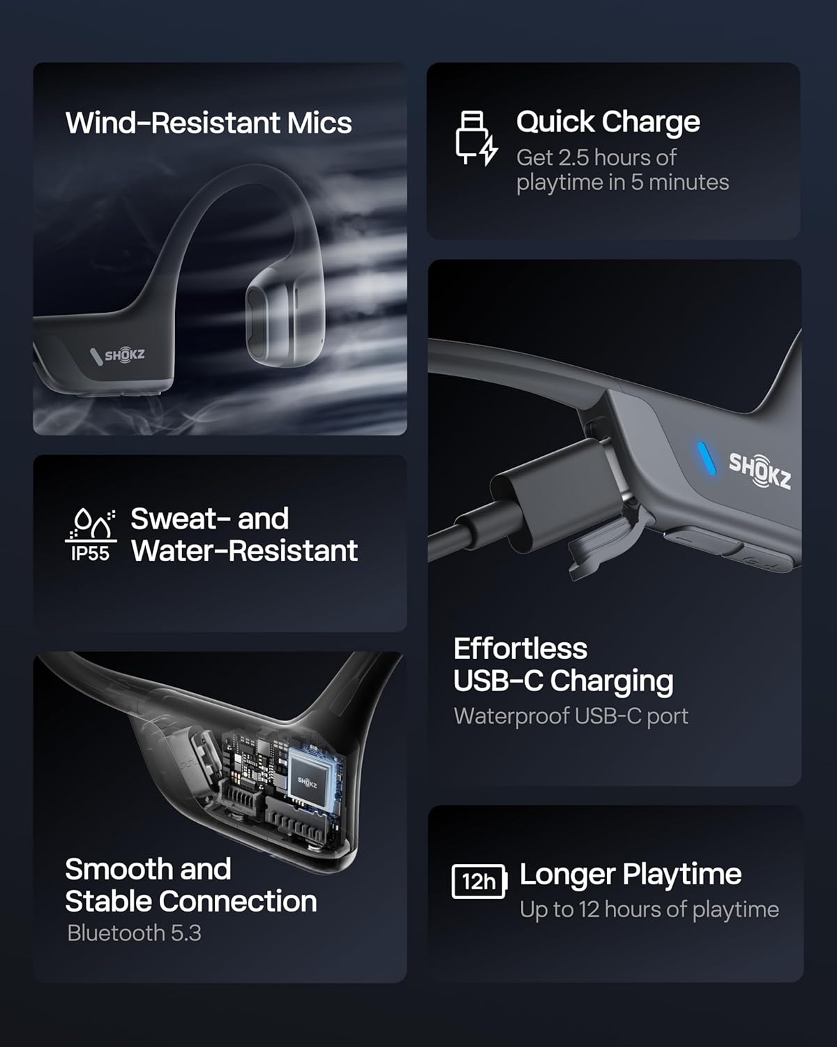 Bone Conduction Open-Ear Wireless Headphones for Running & Sports