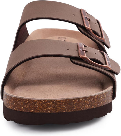 Cork Footbed Slide Sandals with Arch Support & Adjustable Buckle