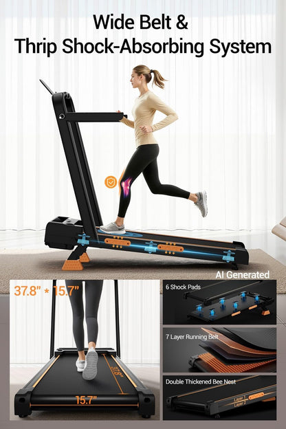 Walking Pad Treadmill with 15% Incline & Handlebar for Home