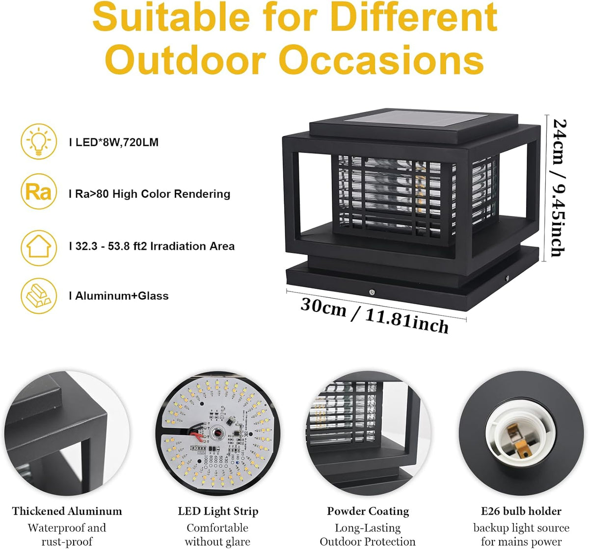 Solar Outdoor Column Lights - Modern Aluminum Post Cap Lights