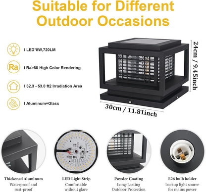 Solar Outdoor Column Lights - Modern Aluminum Post Cap Lights