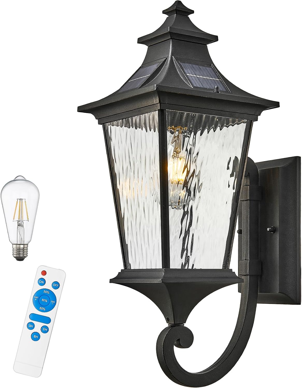 Solar Front Porch Light with Water Ripple Glass & Remote