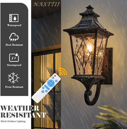 Solar Front Porch Light with Water Ripple Glass & Remote