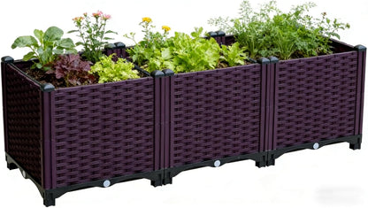 3-Grid Elevated Raised Garden Bed with Drainage System