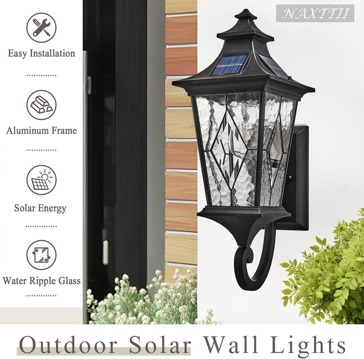 Solar Front Porch Light with Water Ripple Glass & Remote