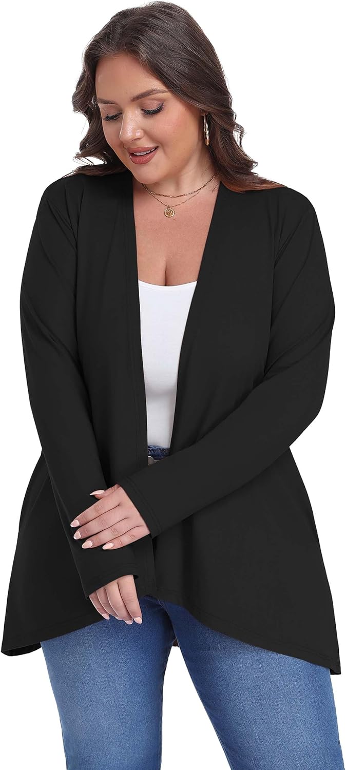 Plus Size Lightweight Draped Cardigan with Pockets - Summer
