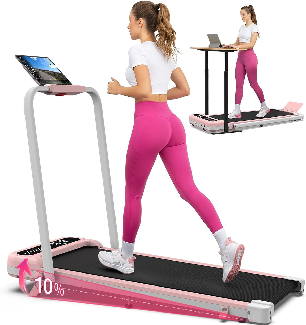 Incline Walking Pad with Handle Bar - 350 Lb Capacity