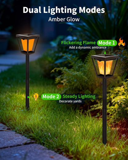 Solar Pathway Lights with Flickering Flame Effect - 4/6/8 Pack