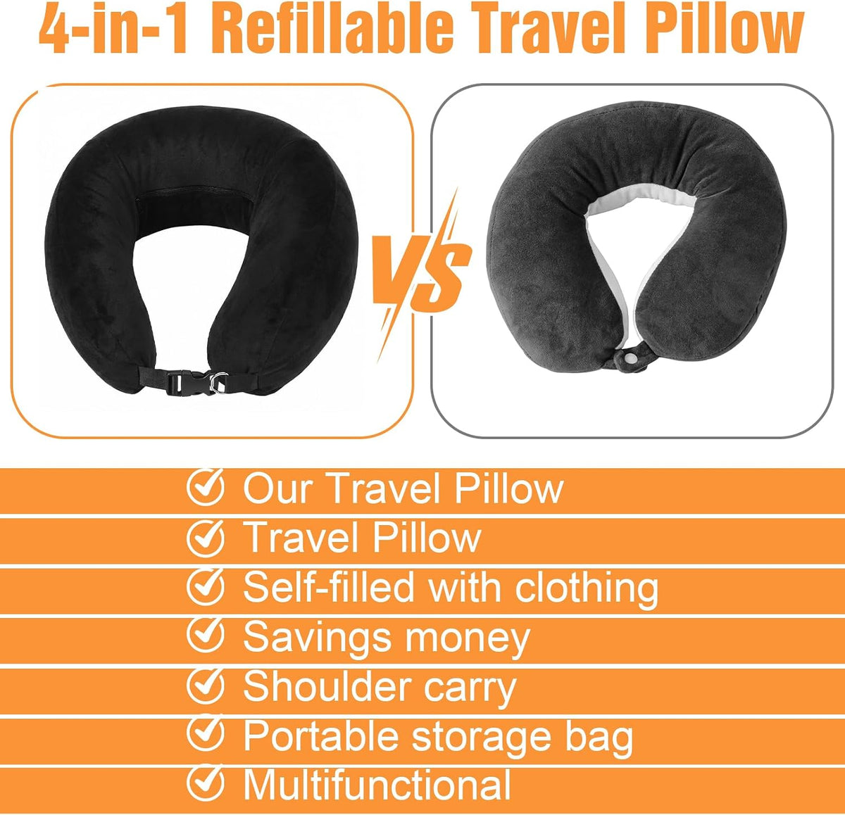 Stuffable Travel Pillow with Clothes Storage Compartment