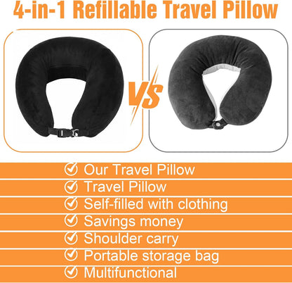 Stuffable Travel Pillow with Clothes Storage Compartment