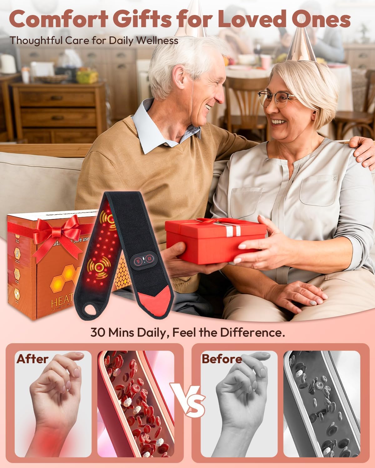 Red Light Therapy Wrist Wrap with Heat & Vibration | Cordless