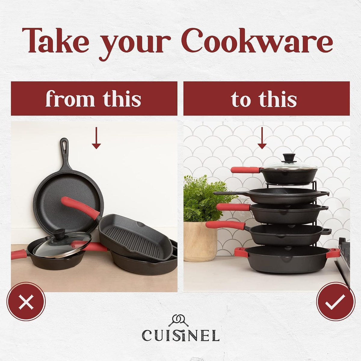 5-Tier Cast Iron Pan Organizer Rack - Kitchen Storage System