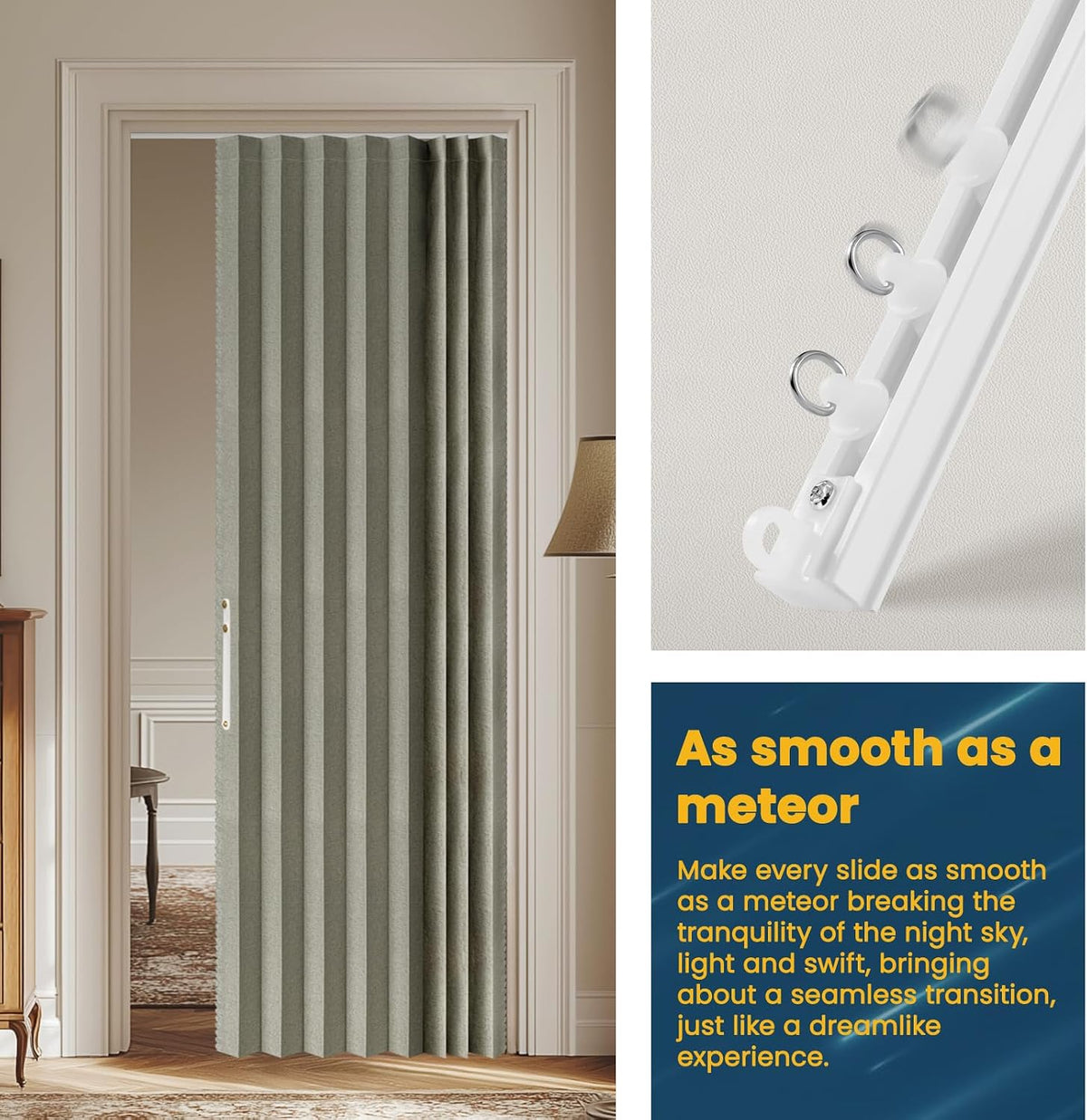 Magnetic Accordion Door Curtain - 100% Blackout Room Divider
