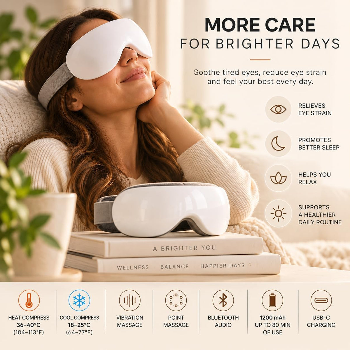 Eye Massager with Heat & Cold Therapy | 14-Point Vibration