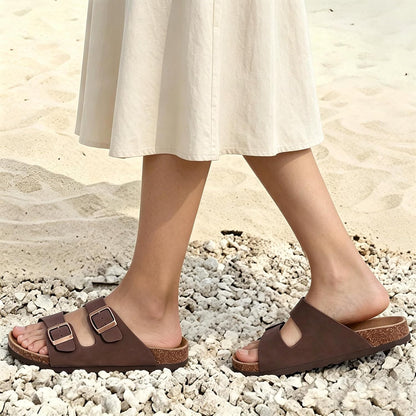 Cork Footbed Slide Sandals with Arch Support & Adjustable Buckle