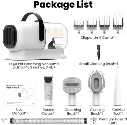 All-in-One Pet Grooming Vacuum Kit with Clippers & Brushes