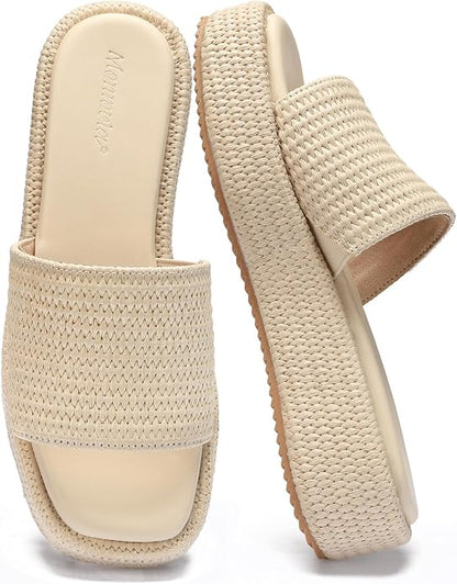 Raffia Espadrille Platform Sandals - Woven Flatform Slides
