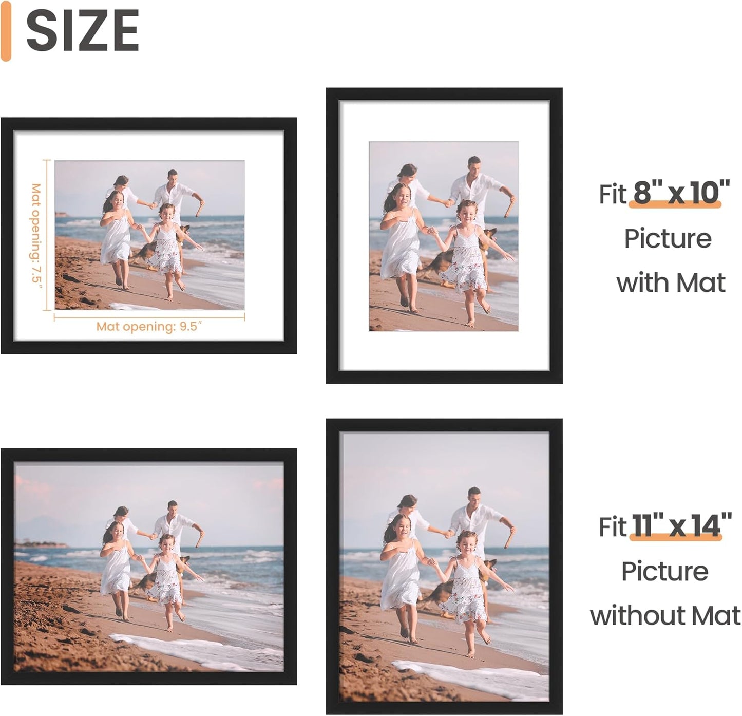 Premium Picture Frame 11x14 - Gallery Mat & Wall Mount